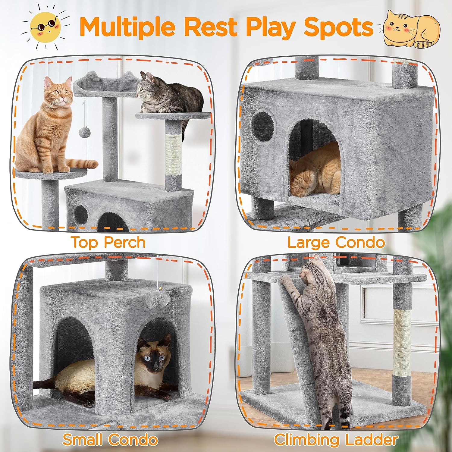 Yaheetech - Torre de árbol para gatos de 54 pulgadas, mueble de condominio, poste rascador para gatitos, casa de mascotas 