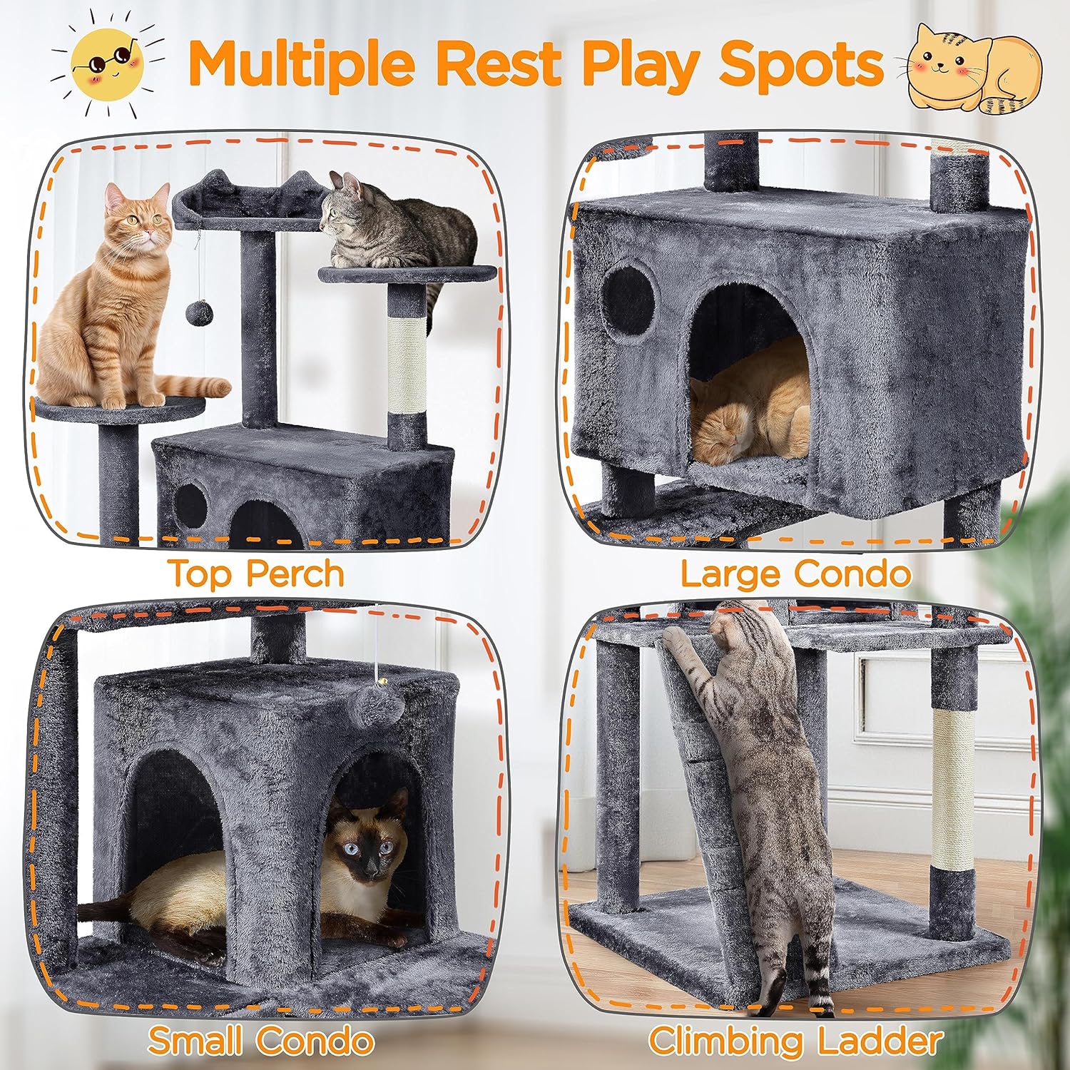 Yaheetech - Torre de árbol para gatos de 54 pulgadas, mueble de condominio, poste rascador para gatitos, casa de mascotas 